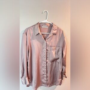 Abercrombie & Fitch Blush Satin Oversized Shirt
